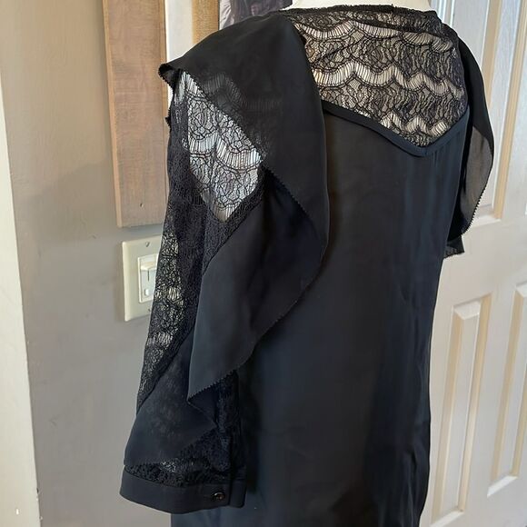 REBECCA MINKOFF GORGEOUS SILK AND LACE BLOUSE BLACK SIZE 0 - Picture 5 of 11